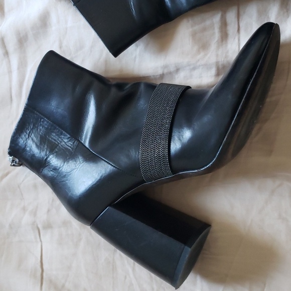 BRUNELLO CUCINELLI Leather Monili Chain Strap Chunky Ankle Boots black size 37 - Picture 3 of 12